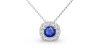 Collier saphir coussin halo diamant en or blanc 18 K