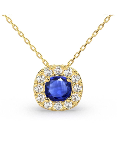 Collier saphir coussin halo diamant en or jaune 18 K