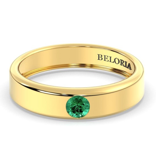 Alliance Homme et femme en or jaune 18K et émeraude