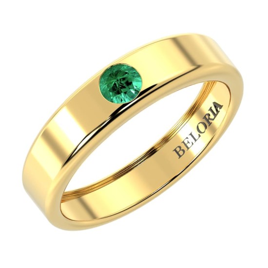 Alliance Homme et femme en or jaune 18K et émeraude
