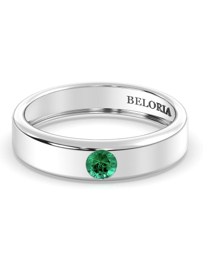 Alliance Homme et femme en or blanc 18K et émeraude