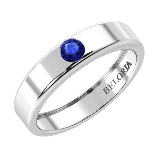 Alliance Homme et femme en or blanc 18K et Saphir Bleu