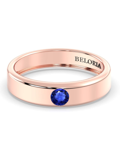 Alliance Homme et femme en or rose 18K et Saphir Bleu