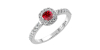 Bague en or blanc 18 carats, rubis coussin et son halo de diamants