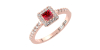 Solitaire or rose 18K halo diamant et rubis princesse