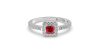 Solitaire or blanc 18K halo diamant et rubis princesse