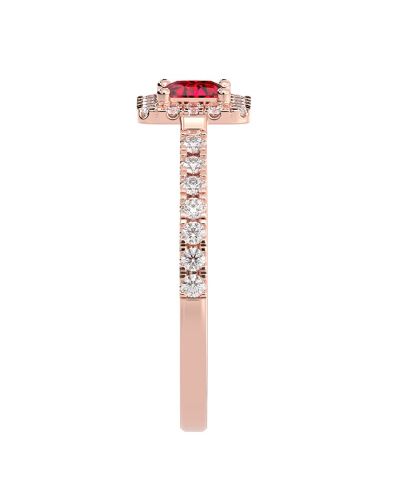 Solitaire or rose 18K halo diamant et rubis princesse