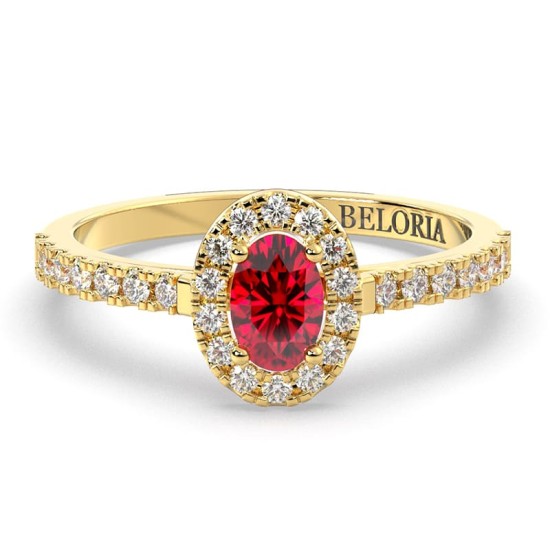 Bague or jaune 18 carats rubis ovale et diamants