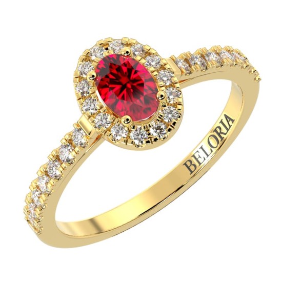 Bague or jaune 18 carats rubis ovale et diamants