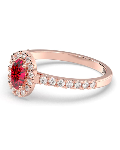 Bague or rose 18 carats rubis ovale et diamants