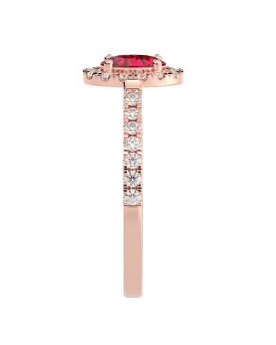 Bague or rose 18 carats rubis ovale et diamants
