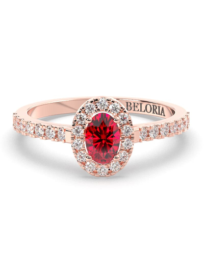 Bague or rose 18 carats rubis ovale et diamants
