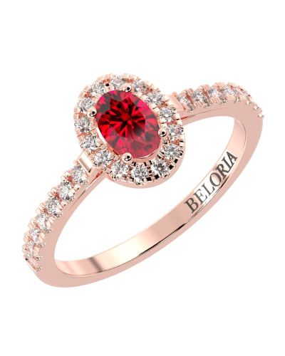 Bague or rose 18 carats rubis ovale et diamants