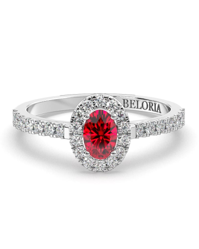 Bague or blanc 18 carats rubis ovale et diamants