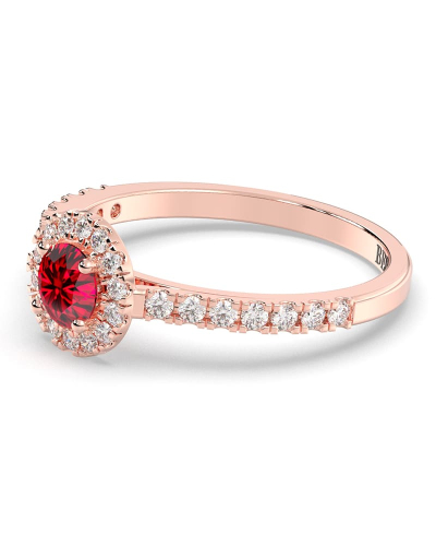 Bague or rose 18 carats rubis rond et diamants