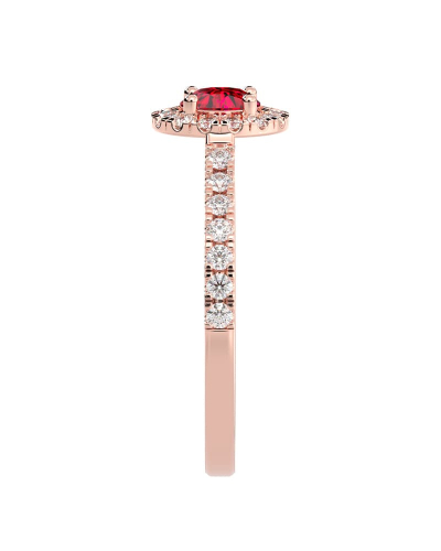 Bague or rose 18 carats rubis rond et diamants
