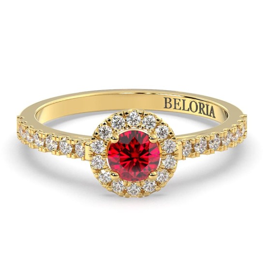 Bague or jaune 18 carats rubis rond et diamants