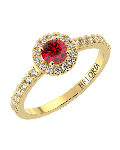 Bague or jaune 18 carats rubis rond et diamants