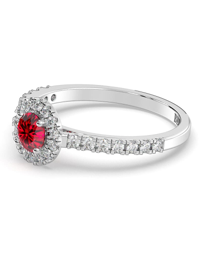 Bague or blanc 18 carats rubis rond et diamants