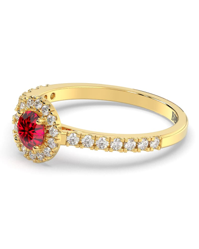 Bague or jaune 18 carats rubis rond et diamants