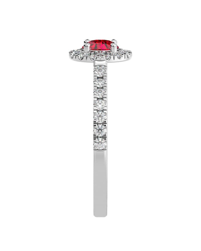 Bague or blanc 18 carats rubis rond et diamants
