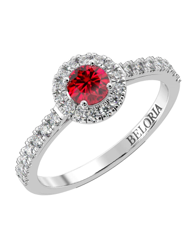 Bague or blanc 18 carats rubis rond et diamants