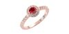 Bague or rose 18 carats rubis rond et diamants