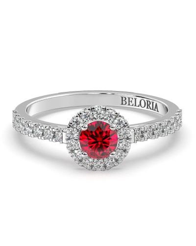 Bague or blanc 18 carats rubis rond et diamants