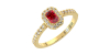 Bague Solitaire en Or jaune rubis  Halo Accompagné Diamant