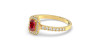 Bague Solitaire en Or jaune rubis  Halo Accompagné Diamant