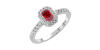 Bague Solitaire en Or blanc rubis  Halo Accompagné Diamant