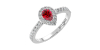 bague Solitaire en Or blanc rubis poire et son halo  Accompagné Diamants
