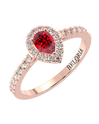 bague Solitaire en Or rose rubis poire et son halo  Accompagné Diamants