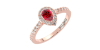 bague Solitaire en Or rose rubis poire et son halo  Accompagné Diamants