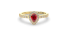 bague Solitaire en Or jaune rubis poire et son halo  Accompagné Diamants