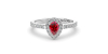 bague Solitaire en Or blanc rubis poire et son halo  Accompagné Diamants