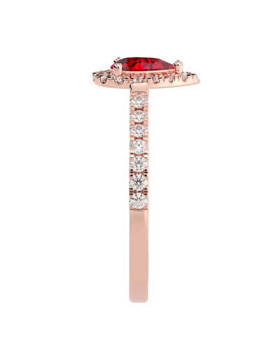 bague Solitaire en Or rose rubis poire et son halo  Accompagné Diamants