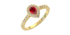 bague Solitaire en Or jaune rubis poire et son halo  Accompagné Diamants