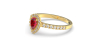 bague Solitaire en Or jaune rubis poire et son halo  Accompagné Diamants