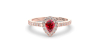 bague Solitaire en Or rose rubis poire et son halo  Accompagné Diamants