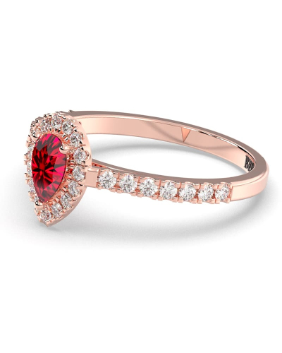 bague Solitaire en Or rose rubis poire et son halo  Accompagné Diamants