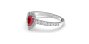 bague Solitaire en Or blanc rubis poire et son halo  Accompagné Diamants