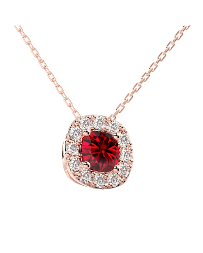 Collier en or rose 18 carats, rubis  coussin et son halo de diamants