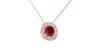 Collier en or rose 18 carats, rubis  coussin et son halo de diamants