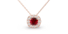 Collier en or rose 18 carats, rubis  coussin et son halo de diamants