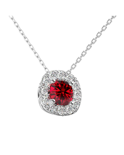 Collier en or blanc 18 carats, rubis  coussin et son halo de diamants
