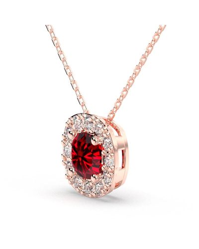 Collier en or rose 18 carats, rubis  coussin et son halo de diamants