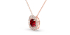 Collier en or rose 18 carats, rubis  coussin et son halo de diamants