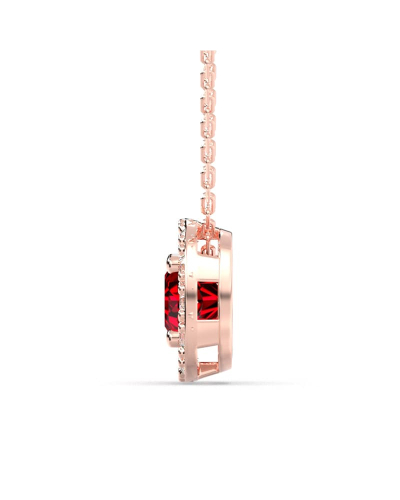 Collier en or rose 18 carats, rubis  coussin et son halo de diamants