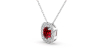 Collier en or blanc 18 carats, rubis  coussin et son halo de diamants